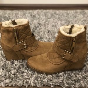 Wedge brown ankle booties